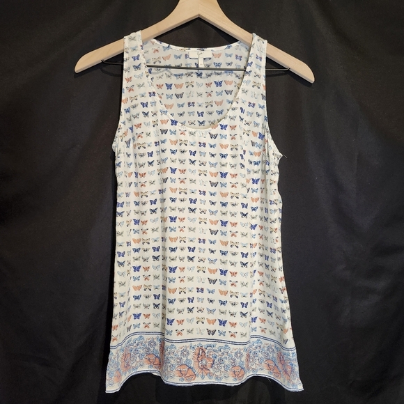 Joie Womens 100% Silk Sleeveless Top Size XS Pink Blue Butterflies Floral - Picture 2 of 8